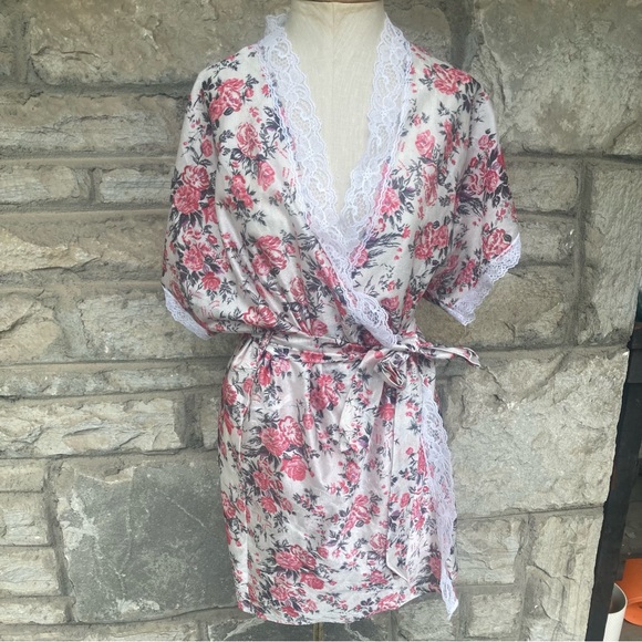 Vintage Private Moments NY floral flower lace trim wrap robe lingerie - Picture 2 of 15